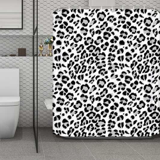 White Leopard Print Polyester Shower Curtain