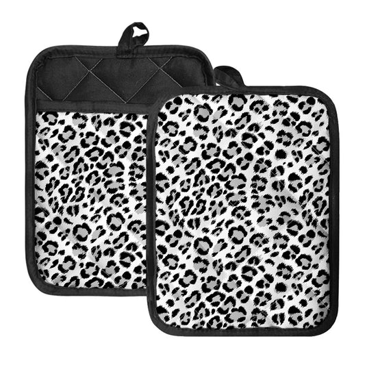 White Leopard Print Pot Holders With Pocket