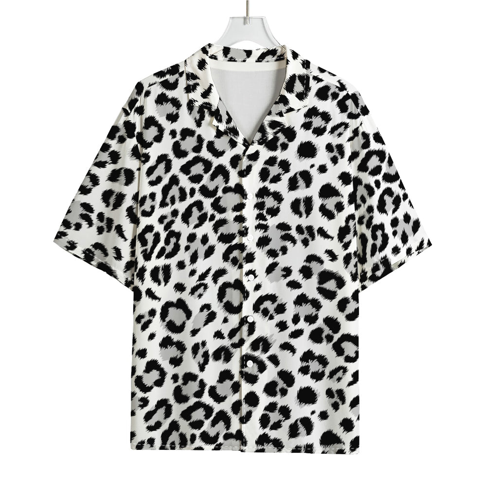 White Leopard Print Rayon Hawaiian Shirt