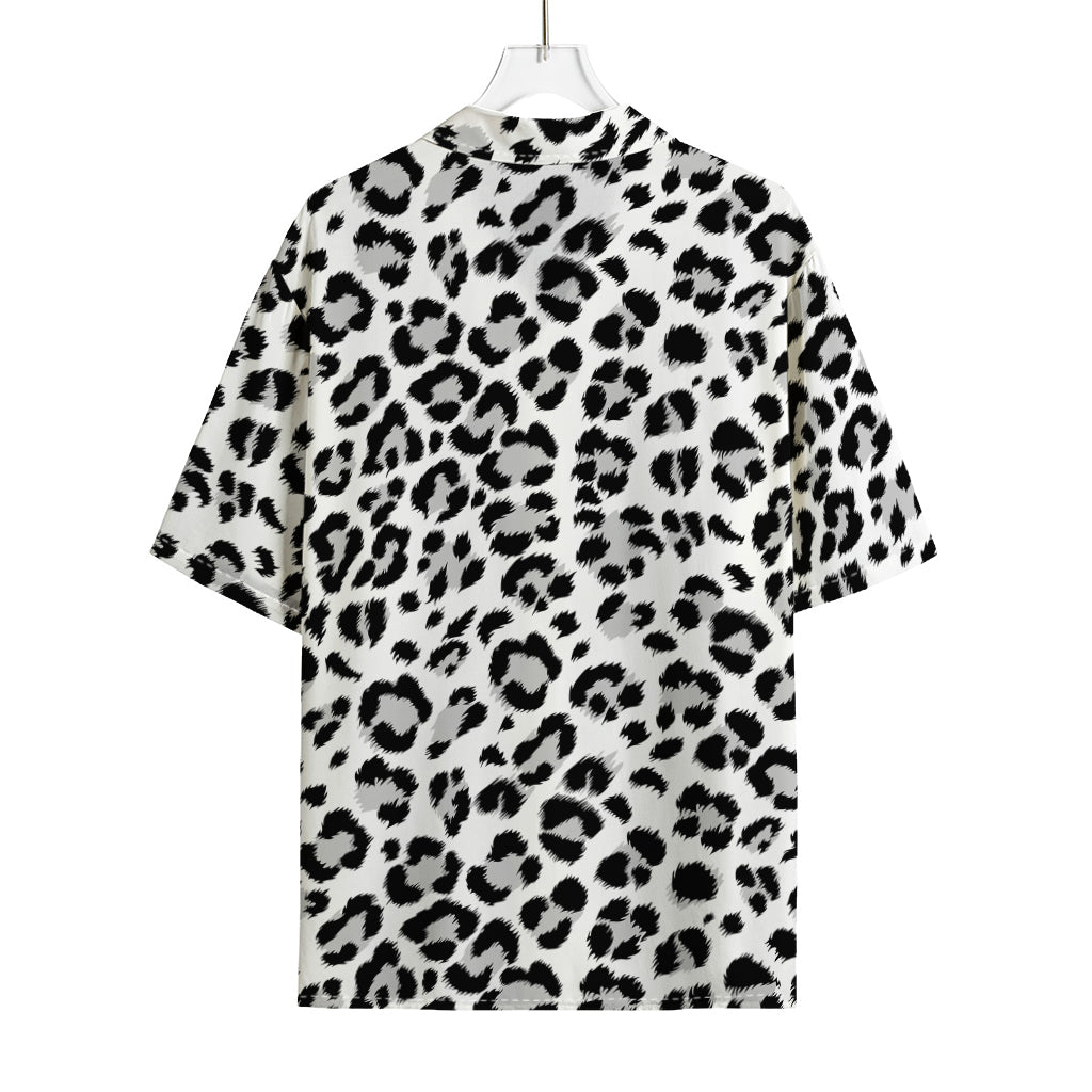 White Leopard Print Rayon Hawaiian Shirt