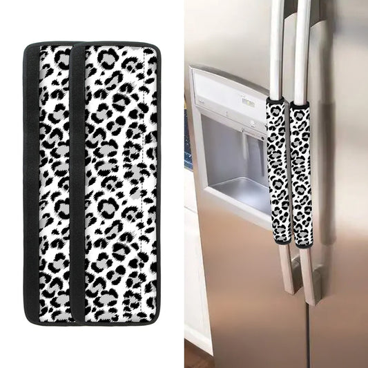 White Leopard Print Refrigerator Handle Covers