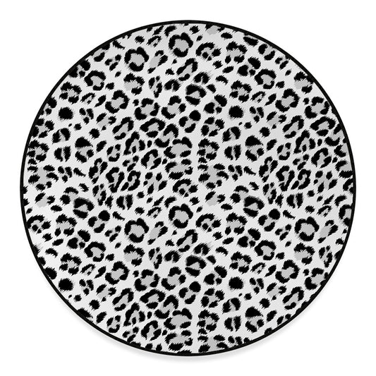 White Leopard Print Round Floor Mat
