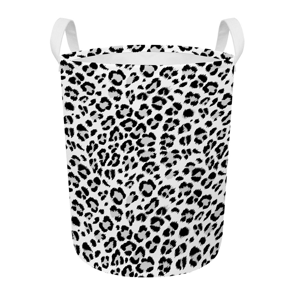 White Leopard Print Round Laundry Basket