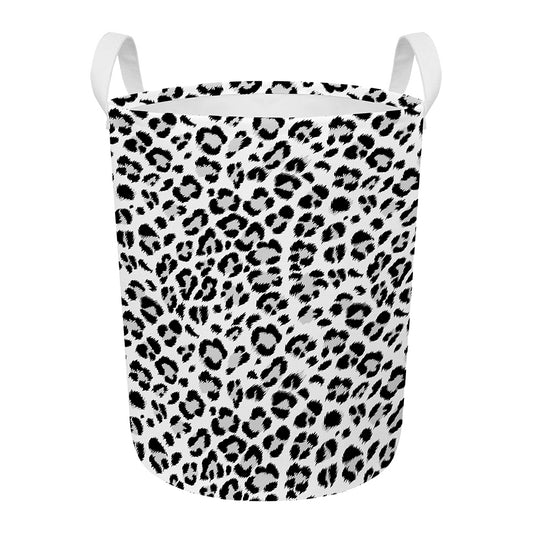 White Leopard Print Round Laundry Basket
