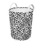 White Leopard Print Round Laundry Basket