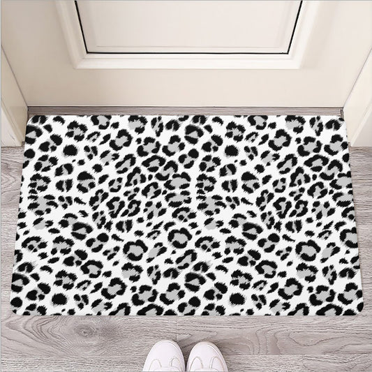 White Leopard Print Rubber Doormat