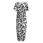 White Leopard Print Short Sleeve Long Nightdress
