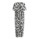 White Leopard Print Short Sleeve Long Nightdress