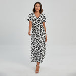 White Leopard Print Short Sleeve Maxi Dress