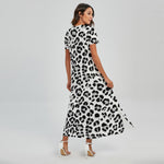 White Leopard Print Short Sleeve Maxi Dress