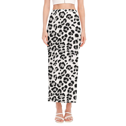 White Leopard Print Side Slit Maxi Skirt