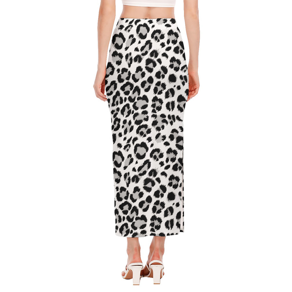 White Leopard Print Side Slit Maxi Skirt