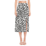 White Leopard Print Side Slit Midi Skirt
