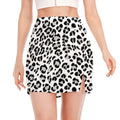 White Leopard Print Side Slit Mini Skirt
