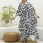 White Leopard Print Silk V-Neck Kaftan Dress