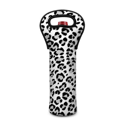 White Leopard Print Single Neoprene Wine Tote