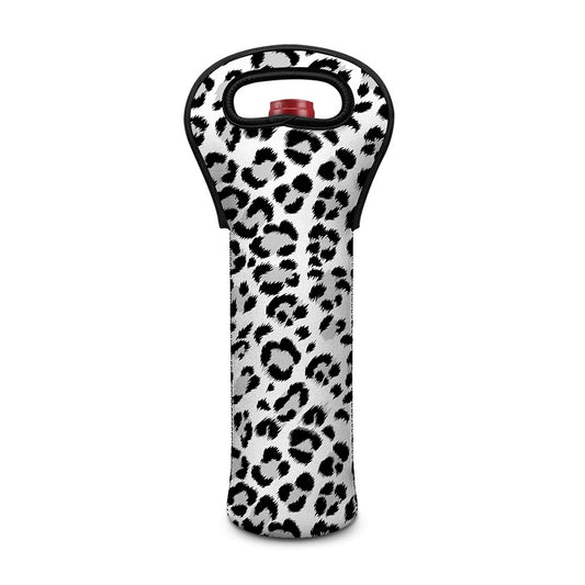 White Leopard Print Single Neoprene Wine Tote