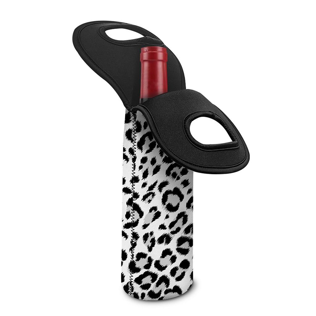 White Leopard Print Single Neoprene Wine Tote