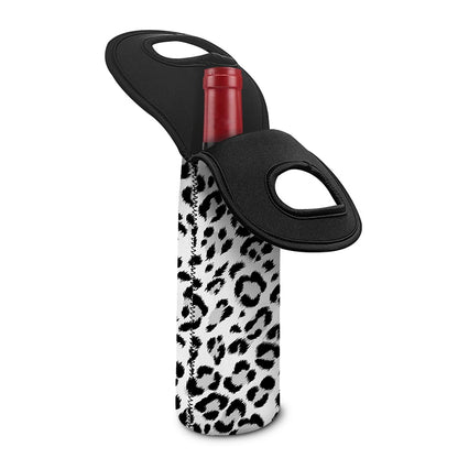 White Leopard Print Single Neoprene Wine Tote