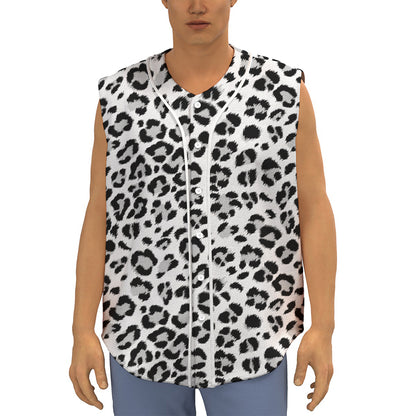White Leopard Print Sleeveless Baseball Jersey