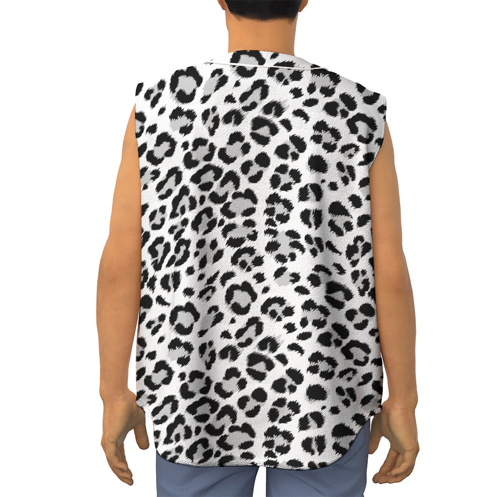 White Leopard Print Sleeveless Baseball Jersey