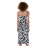 White Leopard Print Slim Fit Midi Cami Dress