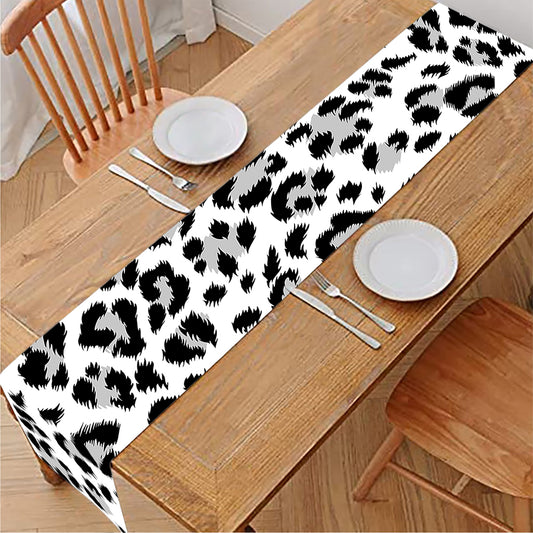 White Leopard Print Table Runner