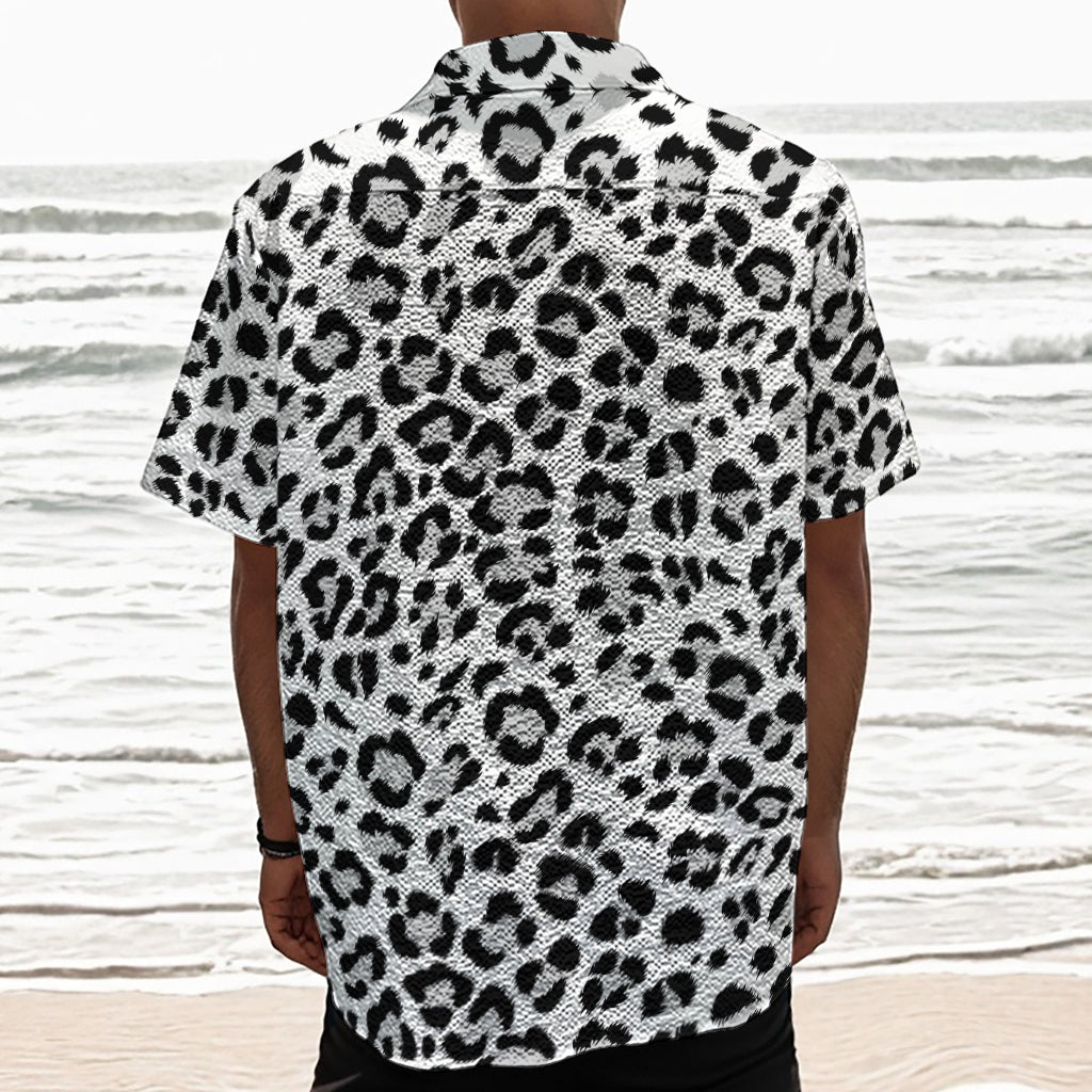 White Leopard Print Textured Short Sleeve Shirt