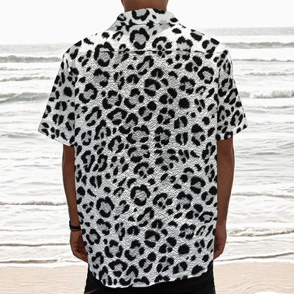 White Leopard Print Textured Short Sleeve Shirt