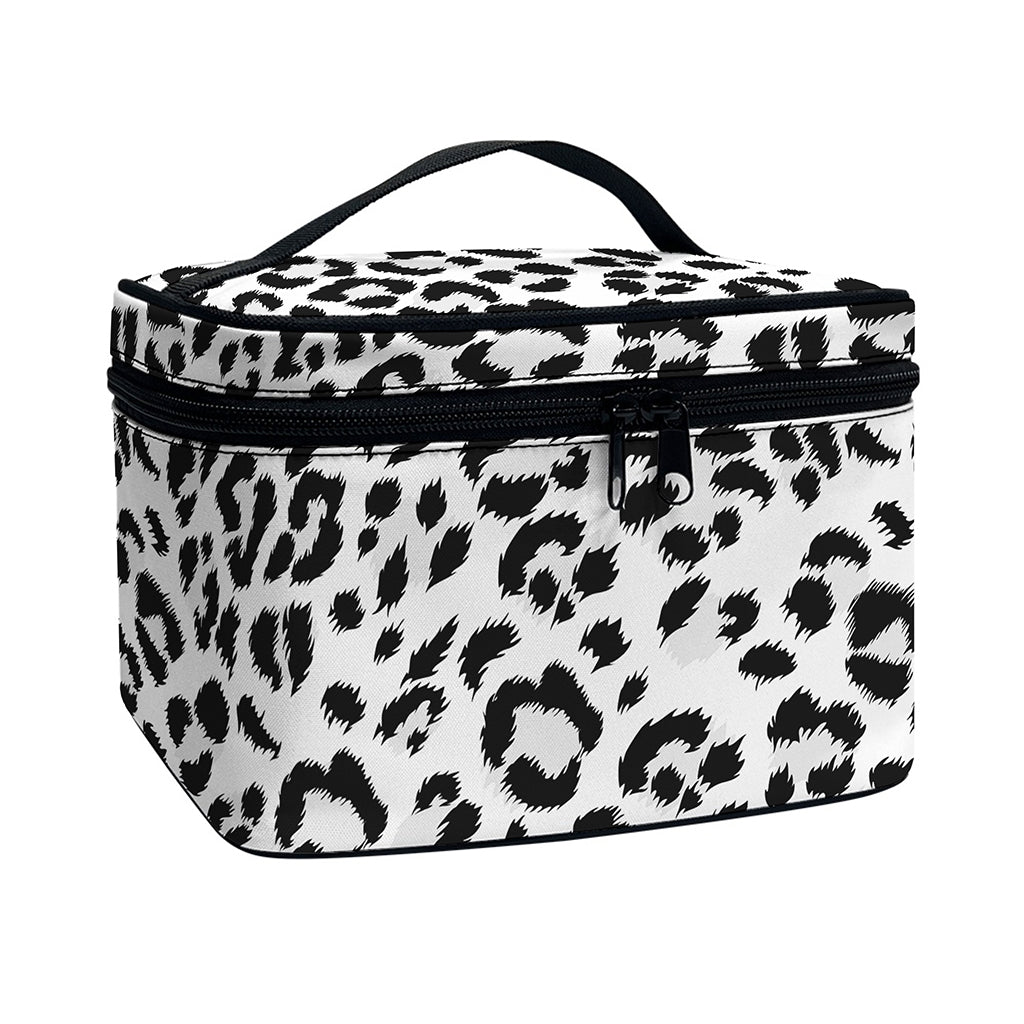 White Leopard Print Travel Makeup Bag