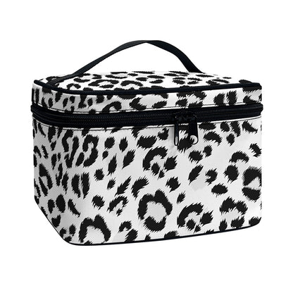 White Leopard Print Travel Makeup Bag