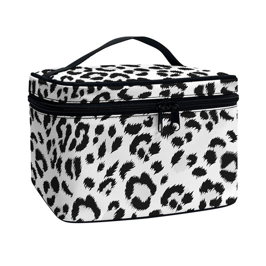 White Leopard Print Travel Makeup Bag
