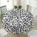 White Leopard Print Waterproof Round Tablecloth