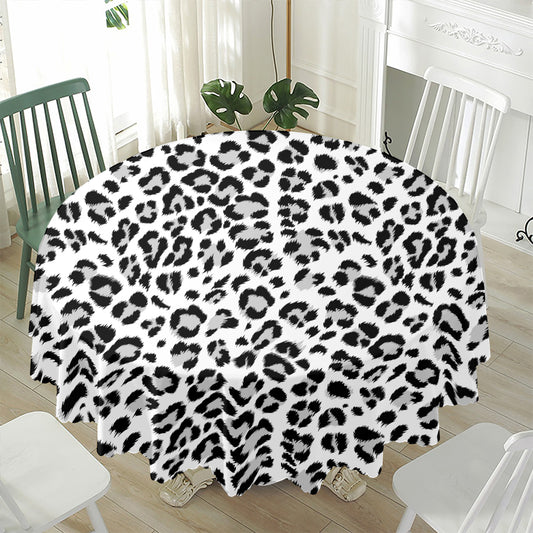 White Leopard Print Waterproof Round Tablecloth