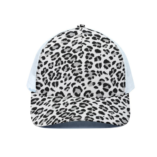 White Leopard Print White Mesh Trucker Cap