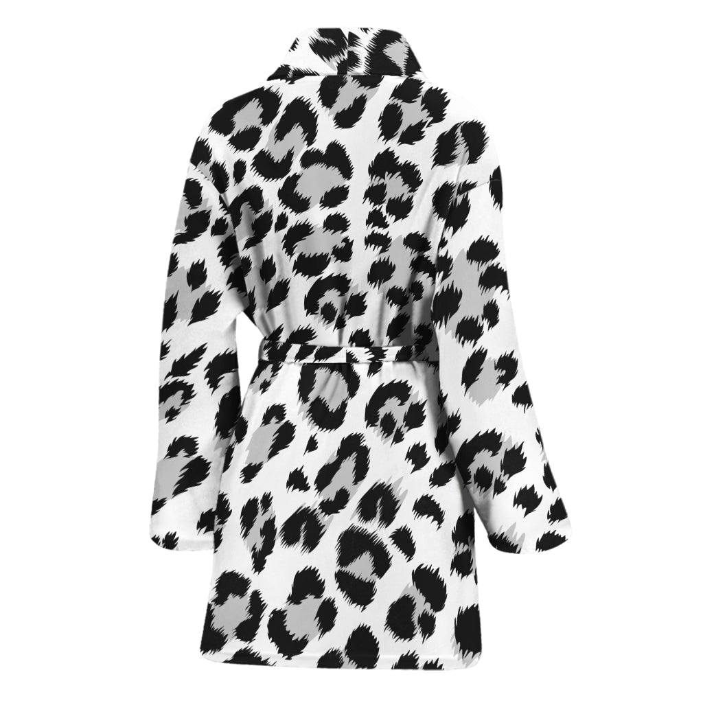 White Leopard Print Women's Bathrobe