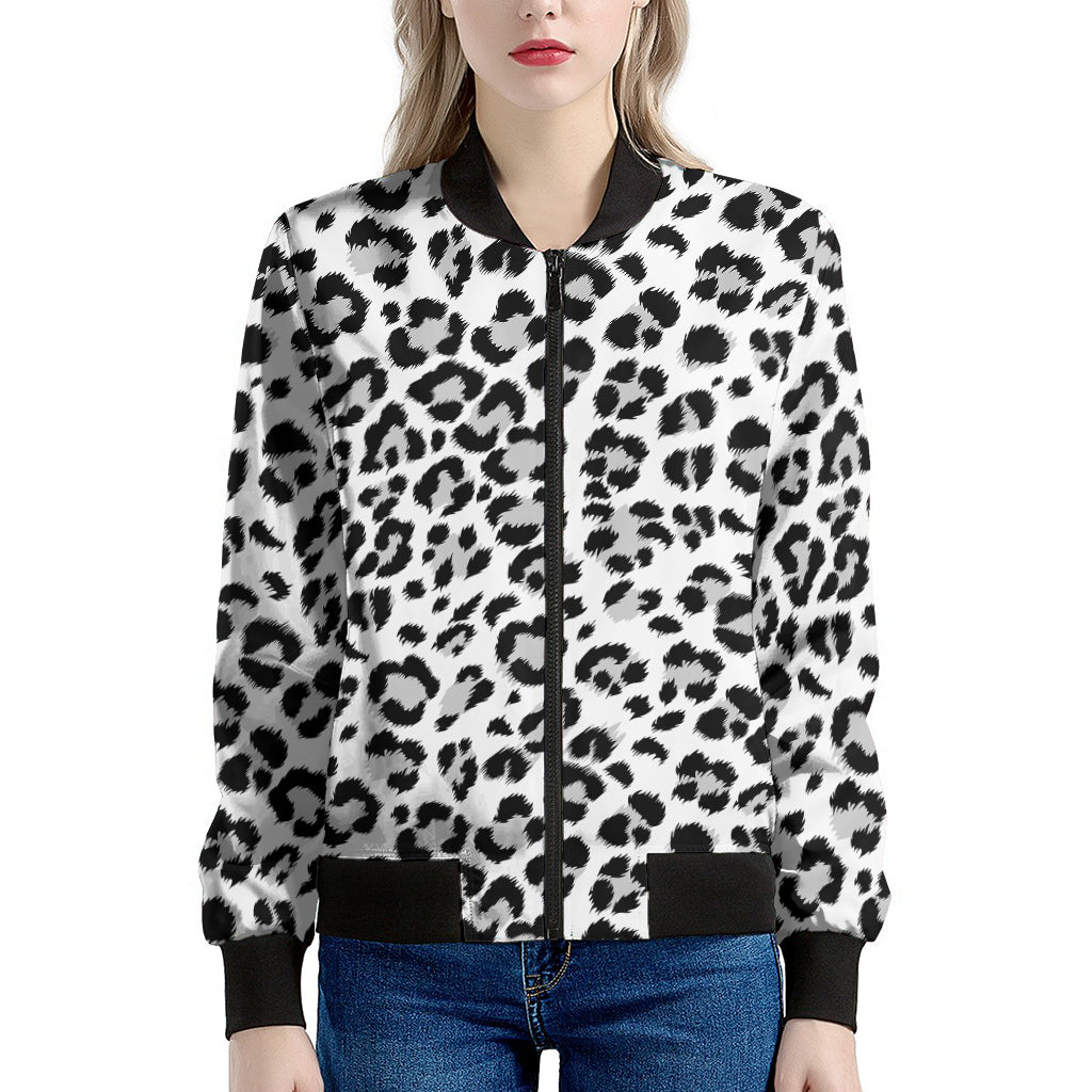 White Leopard Print Women's Bomber Jacket