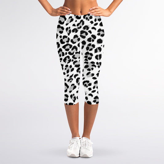 White Leopard Print Women's Capri Leggings