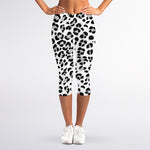 White Leopard Print Women's Capri Leggings