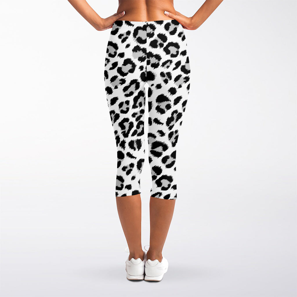 White Leopard Print Women's Capri Leggings