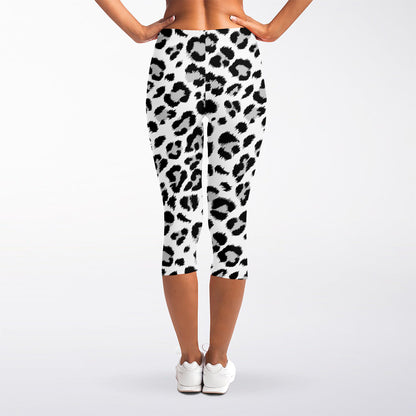 White Leopard Print Women's Capri Leggings