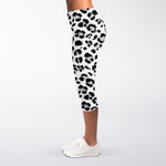 White Leopard Print Women's Capri Leggings