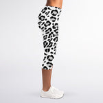 White Leopard Print Women's Capri Leggings