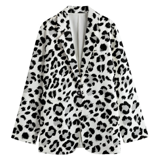 White Leopard Print Women's Cotton Blazer