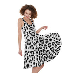 White Leopard Print Women's Sleeveless Dress