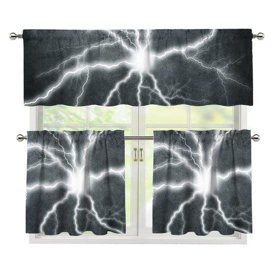 White Lightning Print 3 Piece Kitchen Curtains