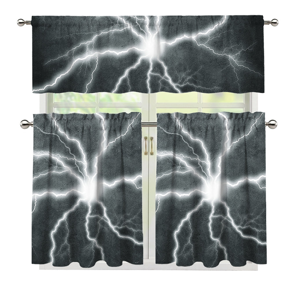 White Lightning Print 3 Piece Kitchen Curtains