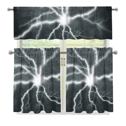 White Lightning Print 3 Piece Kitchen Curtains