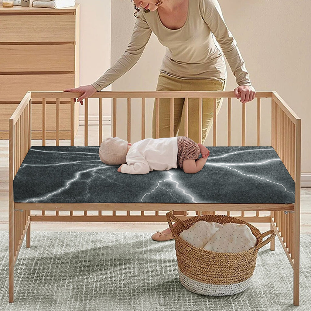White Lightning Print Baby Crib Sheet