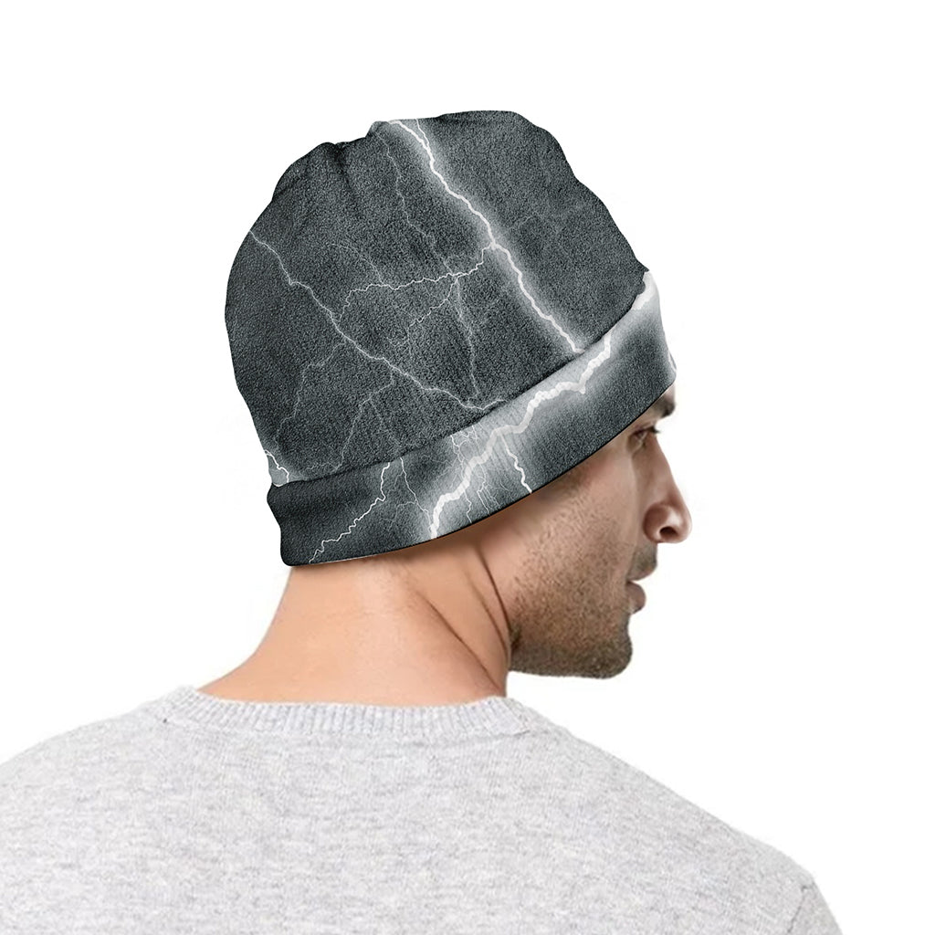 White Lightning Print Beanie